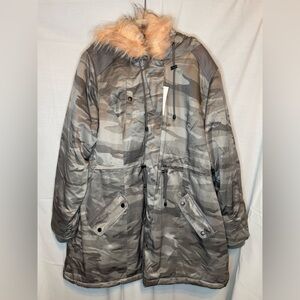 Sherpa Lined Camouflage Parka with Faux Fur Trim by Torrid